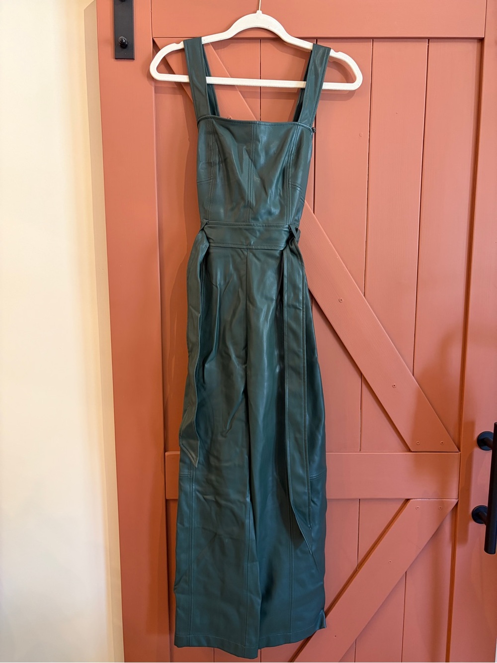 Green Faux Leather Pinafore jumpsuit